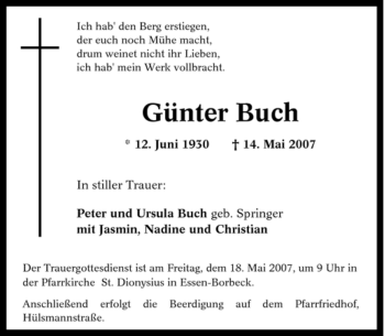 Traueranzeige von Günter Buch von Tageszeitung