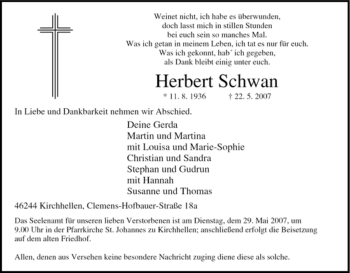 Traueranzeige von Herbert Schwan von Tageszeitung