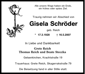 Traueranzeige von Gisela Schröder von Tageszeitung
