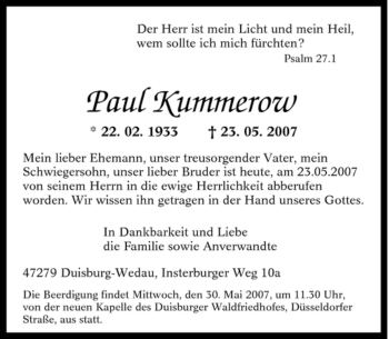 Traueranzeige von Paul Kummerow von Tageszeitung