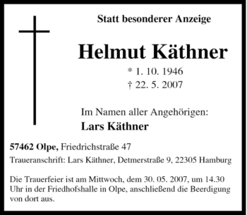 Traueranzeige von Helmut Käthner von Tageszeitung