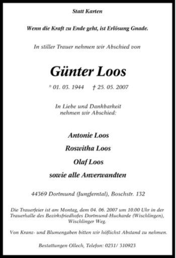 Traueranzeige von Günter Loos von Tageszeitung
