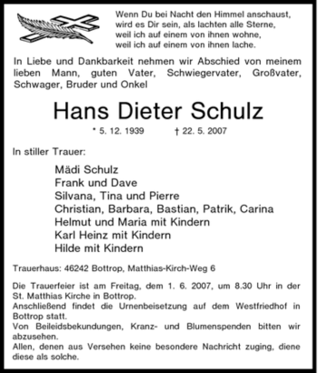Traueranzeige von Hans Dieter Schulz von Tageszeitung