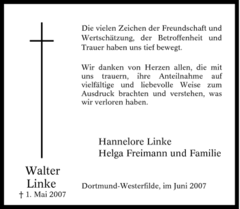 Traueranzeige von Walter Linke von Tageszeitung