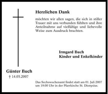 Traueranzeige von Günter Buch von Tageszeitung