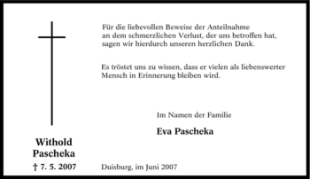 Traueranzeige von Withold Pascheka von Tageszeitung