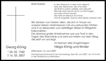 Traueranzeige von Georg König von Tageszeitung