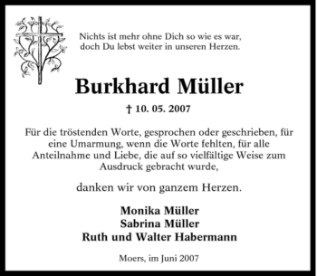 Traueranzeige von Burkhard Müller von Tageszeitung