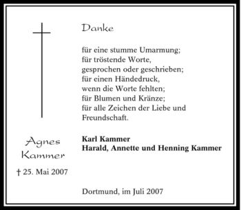 Traueranzeige von Agnes Kammer von Tageszeitung