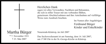 Traueranzeige von Martha Bürger von Tageszeitung