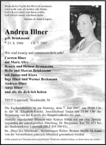 Traueranzeige von Andrea Illner von Tageszeitung