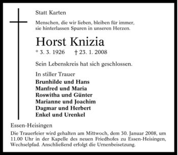 Traueranzeige von Horst Knizia von Tageszeitung