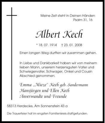 Traueranzeige von Albert Kech von Tageszeitung