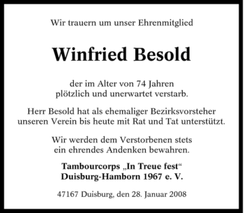 Traueranzeige von Winfried Besold von Tageszeitung