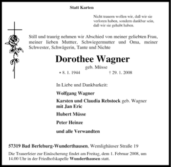 Traueranzeige von Dorothee Wagner von Tageszeitung