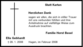 Traueranzeige von Ella Gebhardt von Tageszeitung