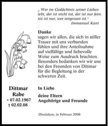 Traueranzeige von Dittmar Rabe von Tageszeitung