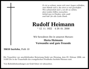 Traueranzeige von Rudolf Heimann von Tageszeitung