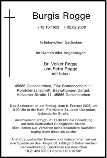 Traueranzeige von Burgis Rogge von Tageszeitung