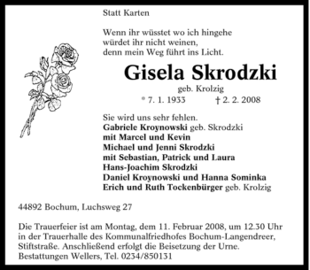 Traueranzeige von Gisela Skrodzki von Tageszeitung