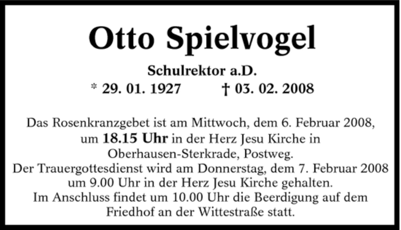  Traueranzeige für Otto Spielvogel vom 06.02.2008 aus Tageszeitung