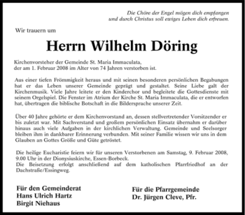 Traueranzeige von Wilhelm Döring von Tageszeitung