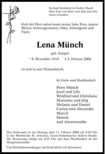 Traueranzeige von Lena Münch von Tageszeitung