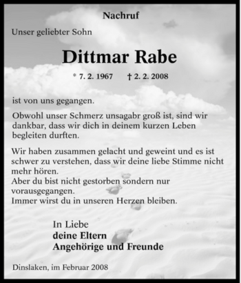 Traueranzeige von Dittmar Rabe von Tageszeitung