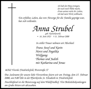 Traueranzeige von Anna Strubel von Tageszeitung