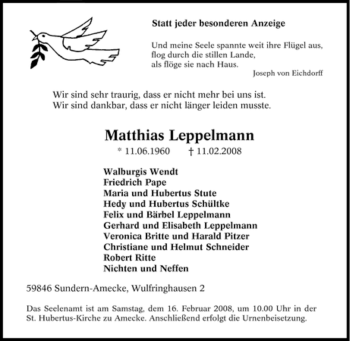 Traueranzeige von Matthias Leppelmann von Tageszeitung