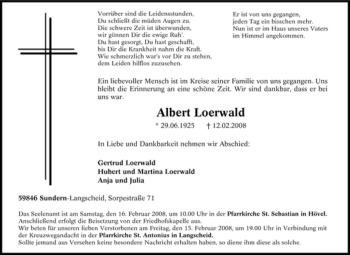 Traueranzeige von Albert Loerwald von Tageszeitung
