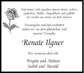 Traueranzeige von Renate Ilgner von Tageszeitung