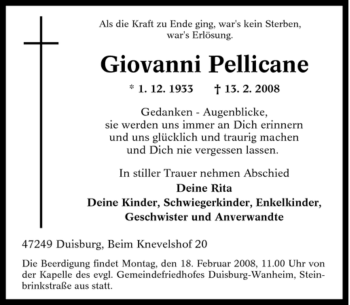 Traueranzeige von Giovanni Pellicane von Tageszeitung