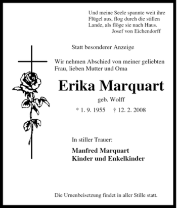 Traueranzeige von Erika Marquart von Tageszeitung