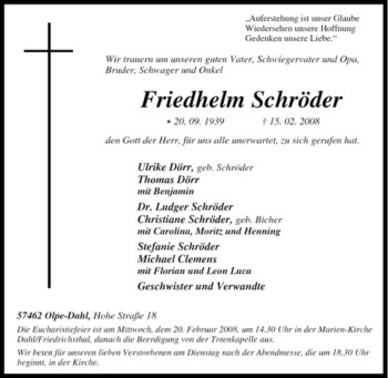 Traueranzeige von Friedhelm Schröder von Tageszeitung