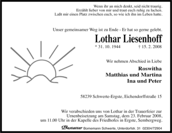 Traueranzeige von Lothar Liesenhoff von Tageszeitung