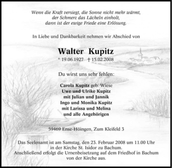 Traueranzeige von Walter Kupitz von Tageszeitung