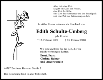 Traueranzeige von Edith Schulte-Umberg von Tageszeitung