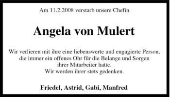 Traueranzeige von Angela von Mulert von Tageszeitung