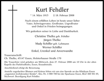 Traueranzeige von Kurt Fehdler von Tageszeitung