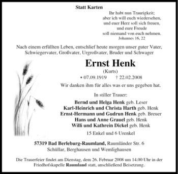 Traueranzeige von Ernst Henk von Tageszeitung