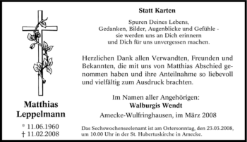 Traueranzeige von Matthias Leppelmann von Tageszeitung