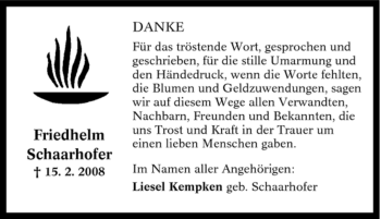 Traueranzeige von Friedhelm Schaarhofer von Tageszeitung