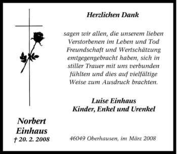 Traueranzeige von Norbert Einhaus von Tageszeitung