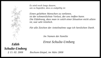 Traueranzeige von Edith Schulte-Umberg von Tageszeitung