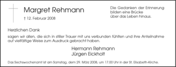 Traueranzeige von Margret Rehmann von Tageszeitung