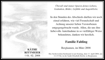 Traueranzeige von Käthe Rittmeier von Tageszeitung