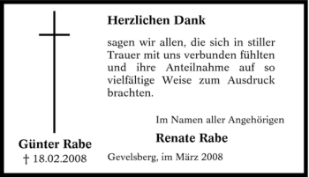 Traueranzeige von Günter Rabe von Tageszeitung