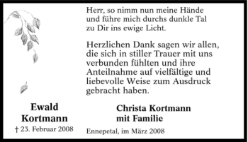 Traueranzeige von Ewald Kortmann von Tageszeitung
