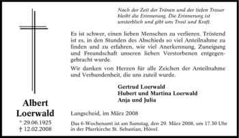 Traueranzeige von Albert Loerwald von Tageszeitung